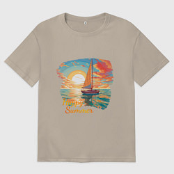 Футболка оверсайз мужская Счастливое яркое лето, цвет: миндальный