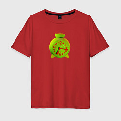 Футболка оверсайз мужская Веселый зеленый будильник, цвет: красный