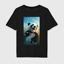 Футболка оверсайз мужская Веселая панда, цвет: черный
