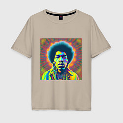 Футболка оверсайз мужская Jimi Hendrix Magic Glitch Art, цвет: миндальный