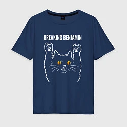 Футболка оверсайз мужская Breaking Benjamin rock cat, цвет: тёмно-синий