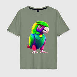 Футболка оверсайз мужская Мультяшный попугай, цвет: авокадо