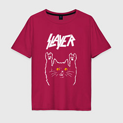 Футболка оверсайз мужская Slayer rock cat, цвет: маджента