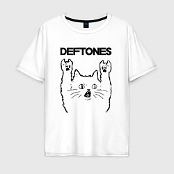 Футболка оверсайз мужская Deftones - rock cat, цвет: белый