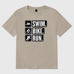 Футболка оверсайз мужская Swim bike run, цвет: миндальный