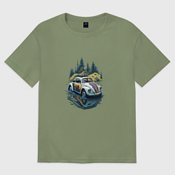 Футболка оверсайз мужская Ретро Фольксваген Жук, цвет: авокадо
