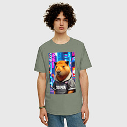 Футболка оверсайз мужская Cool capybara - urban style - neural network, цвет: авокадо — фото 2