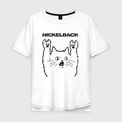 Футболка оверсайз мужская Nickelback - rock cat, цвет: белый