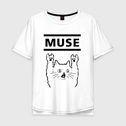 Футболка оверсайз мужская Muse - rock cat, цвет: белый