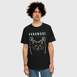 Футболка оверсайз мужская Paramore rock cat, цвет: черный — фото 2