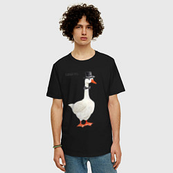 Футболка оверсайз мужская Гусь джентльмен в бабочке и цилиндре, цвет: черный — фото 2