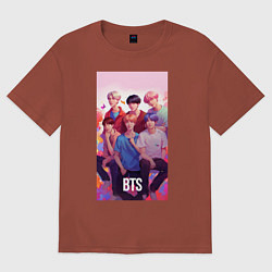 Футболка оверсайз мужская BTS art anime style, цвет: кирпичный