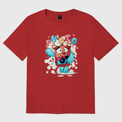 Футболка оверсайз мужская Милый монстр фотограф, цвет: красный