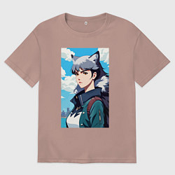 Футболка оверсайз мужская Девчонка-волчонок - нейросеть, цвет: пыльно-розовый