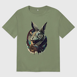 Футболка оверсайз мужская Свирепый зайчара - нейросеть, цвет: авокадо