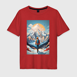 Футболка оверсайз мужская Альпинист в Горах, цвет: красный