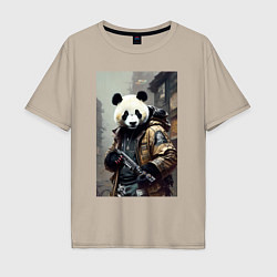 Мужская футболка оверсайз Cool panda - cyberpunk - warrior