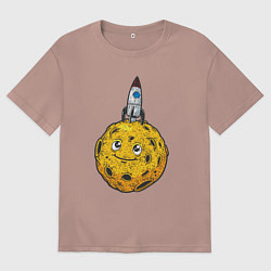 Футболка оверсайз мужская Ракета на луне, цвет: пыльно-розовый