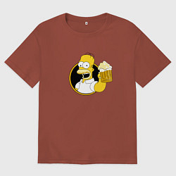 Футболка оверсайз мужская Гомер и пиво, цвет: кирпичный