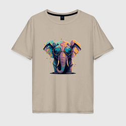 Футболка оверсайз мужская Красочный слон в очках, цвет: миндальный