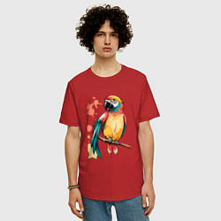 Футболка оверсайз мужская Попугай в брызгах краски, цвет: красный — фото 2
