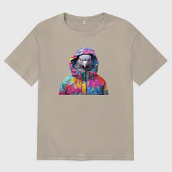 Футболка оверсайз мужская Голубь в яркой куртке, цвет: миндальный