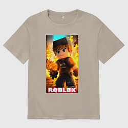Футболка оверсайз мужская Роблокс желтый огонь, цвет: миндальный