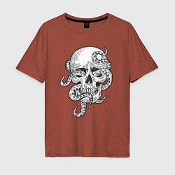 Футболка оверсайз мужская Skull octopus, цвет: кирпичный