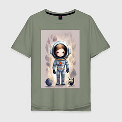 Футболка оверсайз мужская Милый маленький космонавт - нейросеть, цвет: авокадо