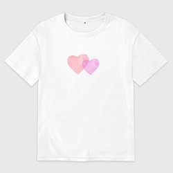 Футболка оверсайз мужская Два розовых сердца, цвет: белый