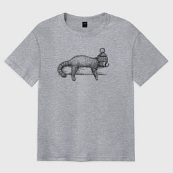 Футболка оверсайз мужская Рыжая панда отдыхает, цвет: меланж