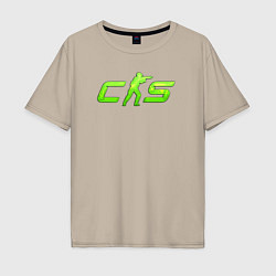 Футболка оверсайз мужская CS2 green logo, цвет: миндальный