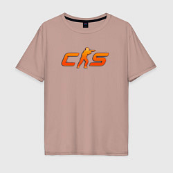 Футболка оверсайз мужская CS 2 orange logo, цвет: пыльно-розовый