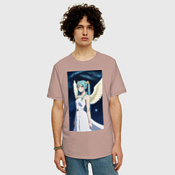 Футболка оверсайз мужская Аниме девушка ангел, цвет: пыльно-розовый — фото 2