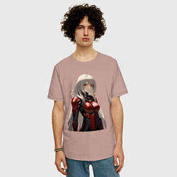 Футболка оверсайз мужская Аниме робо-девушка, цвет: пыльно-розовый — фото 2