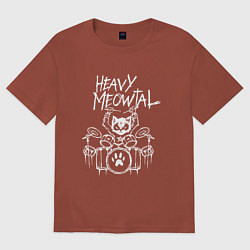 Футболка оверсайз мужская Heavy Meowtal - кошачья музыка, цвет: кирпичный