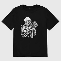 Футболка оверсайз мужская Парочка скелетов, цвет: черный