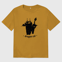 Футболка оверсайз мужская Black dragon cat, цвет: горчичный