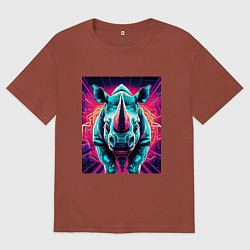 Футболка оверсайз мужская Кибер носорог, цвет: кирпичный