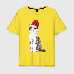Футболка оверсайз мужская Пятнистый кот в новогодней шапочке, цвет: желтый
