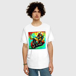 Футболка оверсайз мужская Викинг на мотоцикле, цвет: белый — фото 2