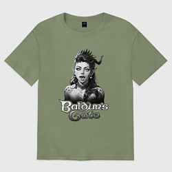 Футболка оверсайз мужская Карлах - ахегао - черный и белый, цвет: авокадо