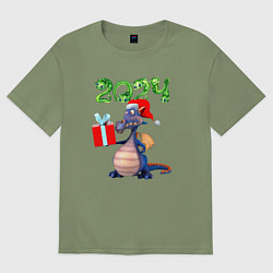 Мужская футболка оверсайз Синий дракон с подарком