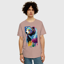 Футболка оверсайз мужская Color bear - painting - neural network, цвет: пыльно-розовый — фото 2