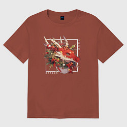 Футболка оверсайз мужская Christmas red dragon, цвет: кирпичный