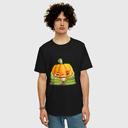 Футболка оверсайз мужская Грустная тыква, цвет: черный — фото 2