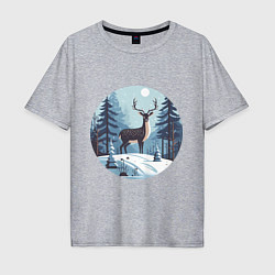 Футболка оверсайз мужская Зимняя сказка олень в лесу, цвет: меланж