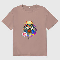 Футболка оверсайз мужская Кот призрак с клубочком, цвет: пыльно-розовый