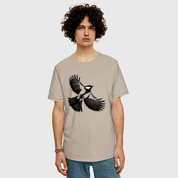 Футболка оверсайз мужская Синица трафарет, цвет: миндальный — фото 2