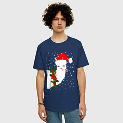 Футболка оверсайз мужская Лама - альпака Санта Клаус, цвет: тёмно-синий — фото 2